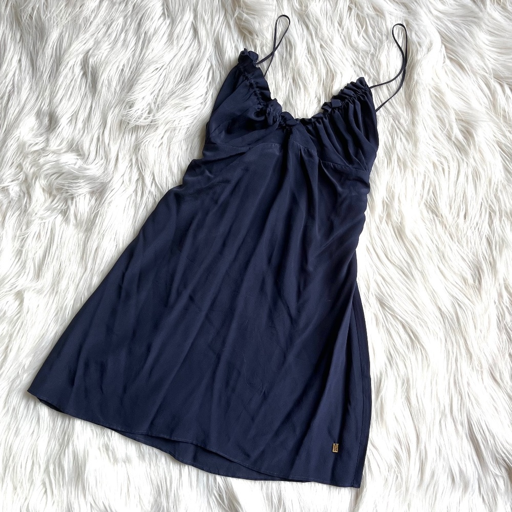 Tt Collection Navy Blue Baby Doll Silk Slip Dress